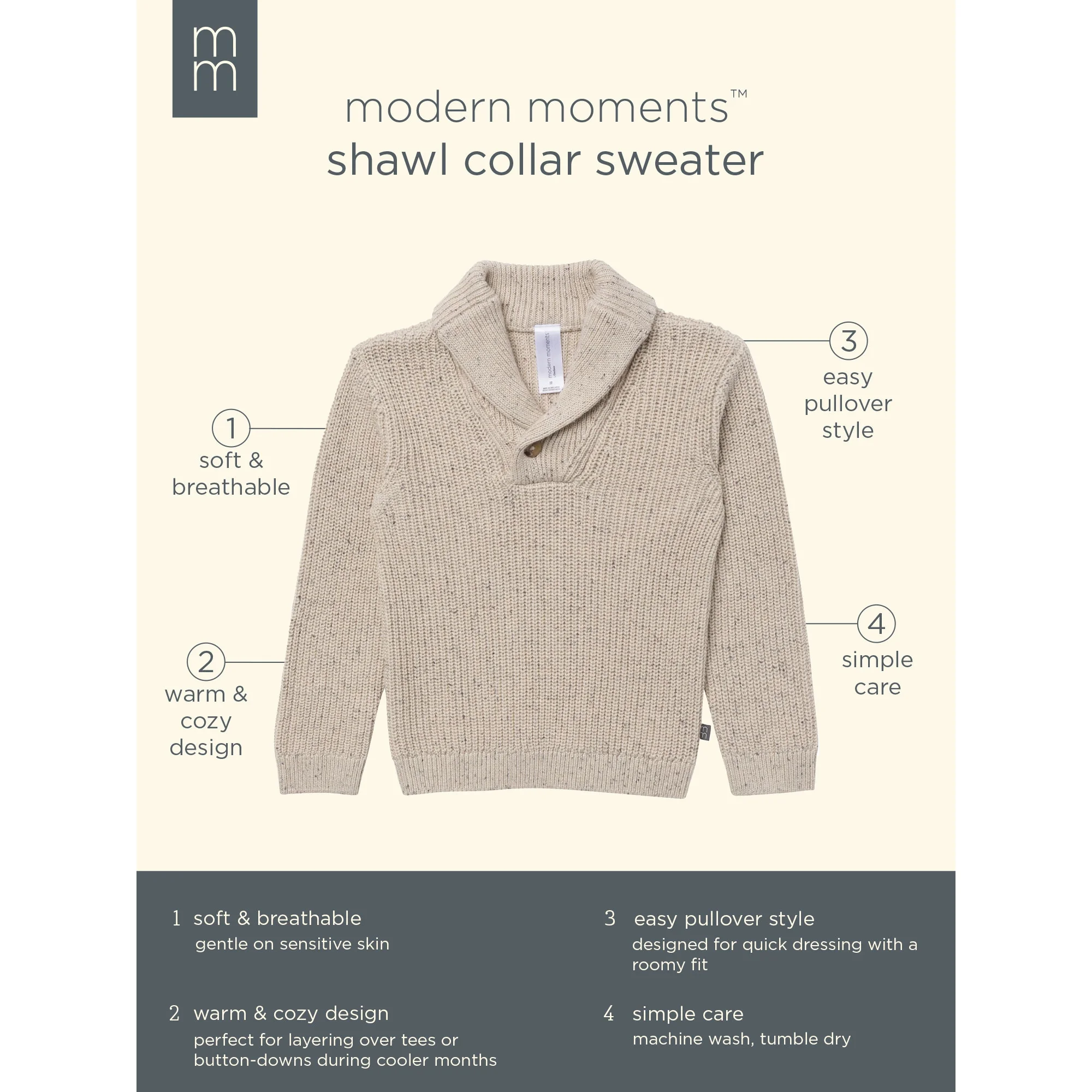 Modern Moments by Gerber Toddler Boy Shawl Collar Sweater, Sizes 12M-5T - Image 3